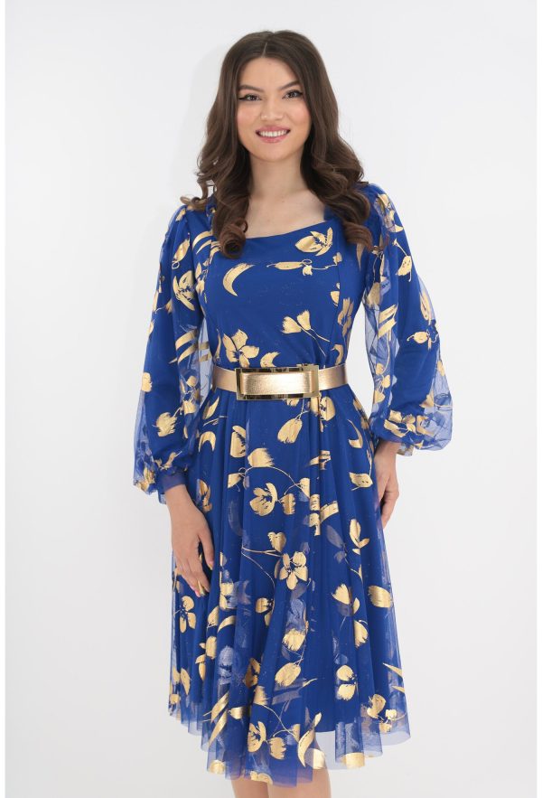 rochie de ocazie din tull albastru regal cu imprimeu auriu VT PHF02 82307 4 | Haine Tari