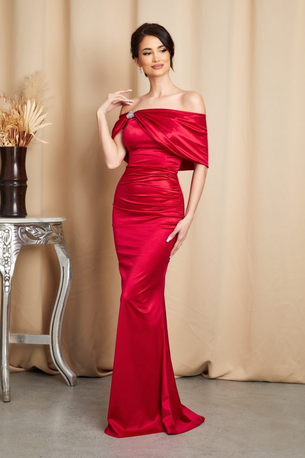 rochie lunga de ocazie rosie din lycra satinat 6 | Haine Tari