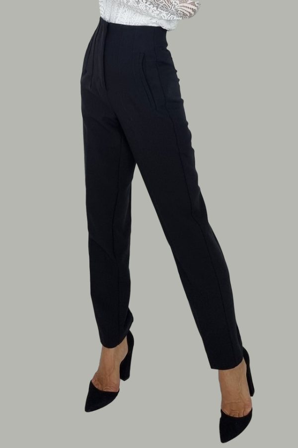pantaloni eleganti chicme cu talie inalta negru24243 | Haine Tari